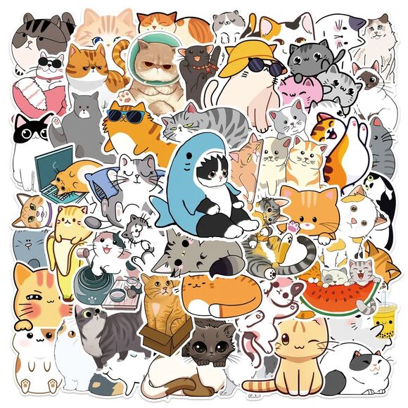 (50 pcs) Cat Stickers Non-toxic Vinyl Stickers for Laptops Water Bottles and Mor - Picture 1 of 13